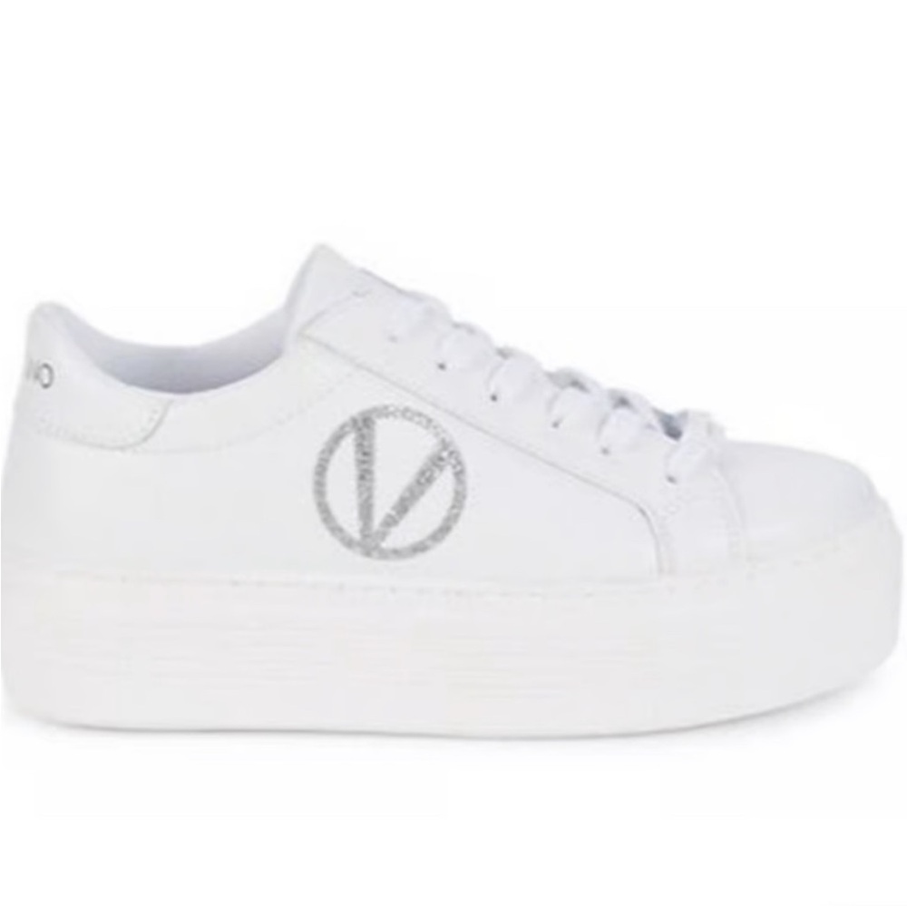 Mario Valentino White Sela Leather Platform Sneakers Size 7.5
